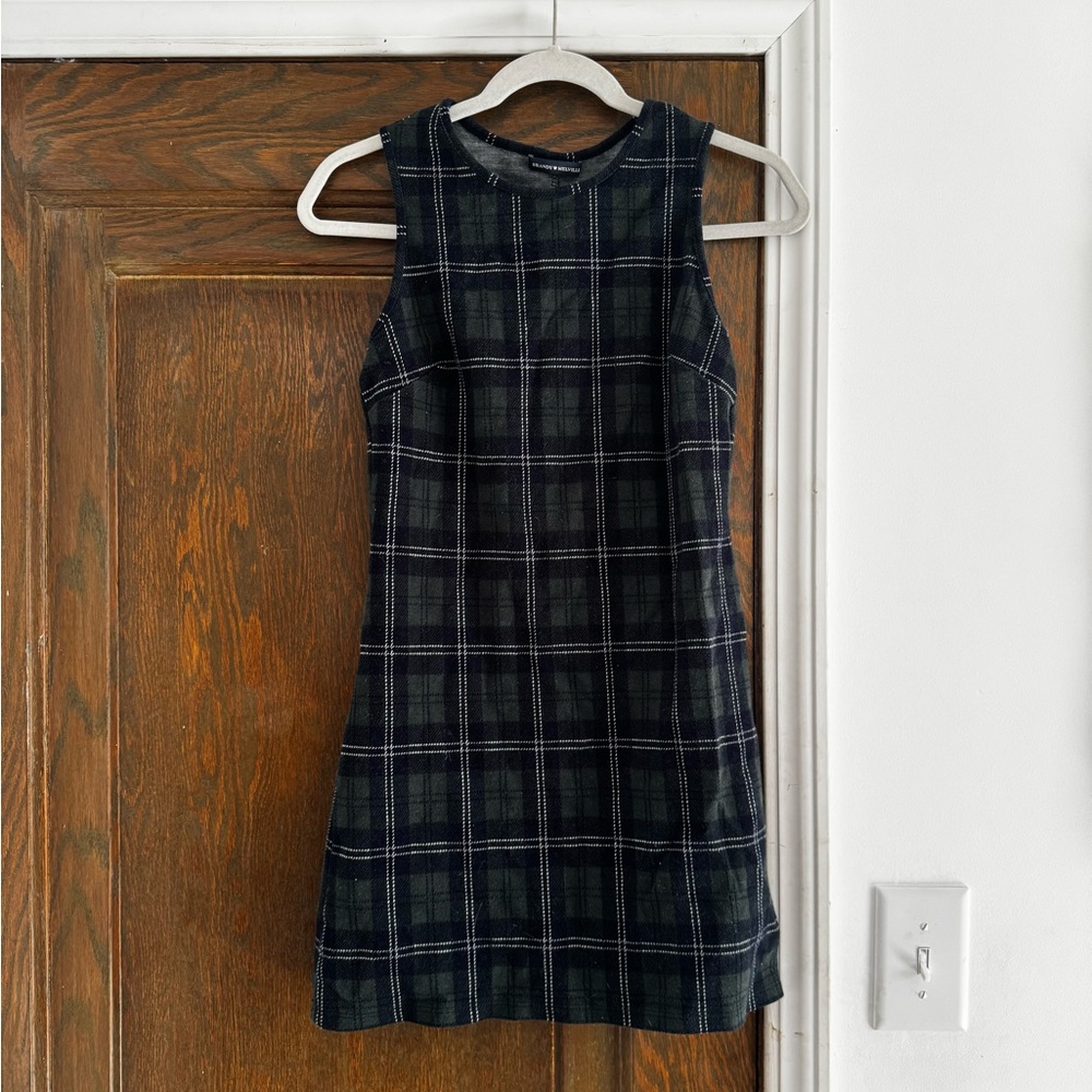 Brandy Melville Black and Dark Green Plaid Mini Dress